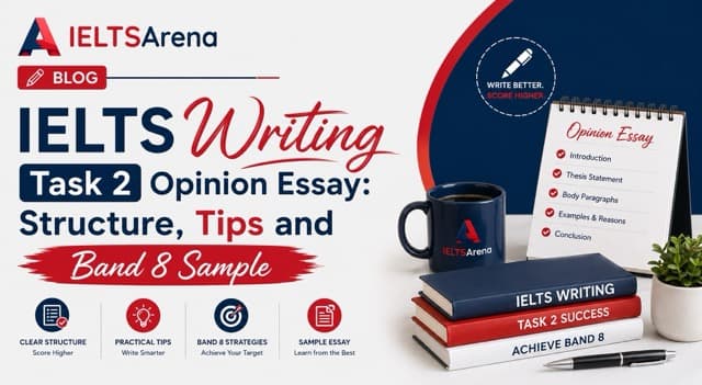 IELTS Writing Task 2 Opinion Essay 2026: Structure + Band 8 Sample
