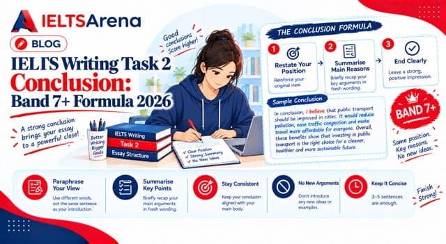 Band 7+ IELTS Writing Task 2 conclusion formula guide